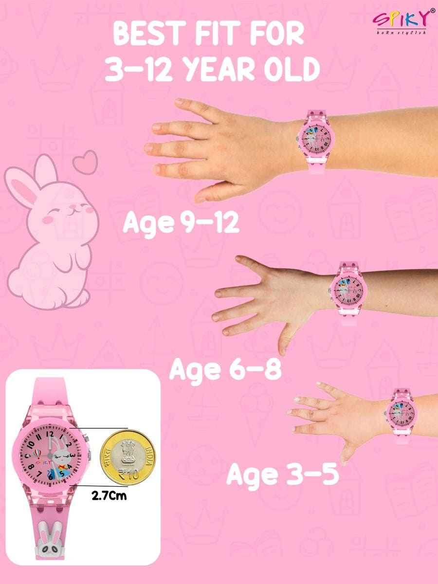 3D Cartoon Kids Analog Watch with 7 Multicolor LED Glowing Lights Pink Watch for Girls
