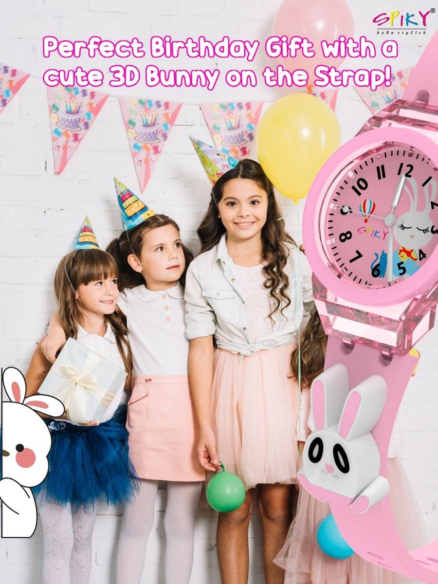 3D Cartoon Kids Analog Watch with 7 Multicolor LED Glowing Lights Pink Watch for Girls