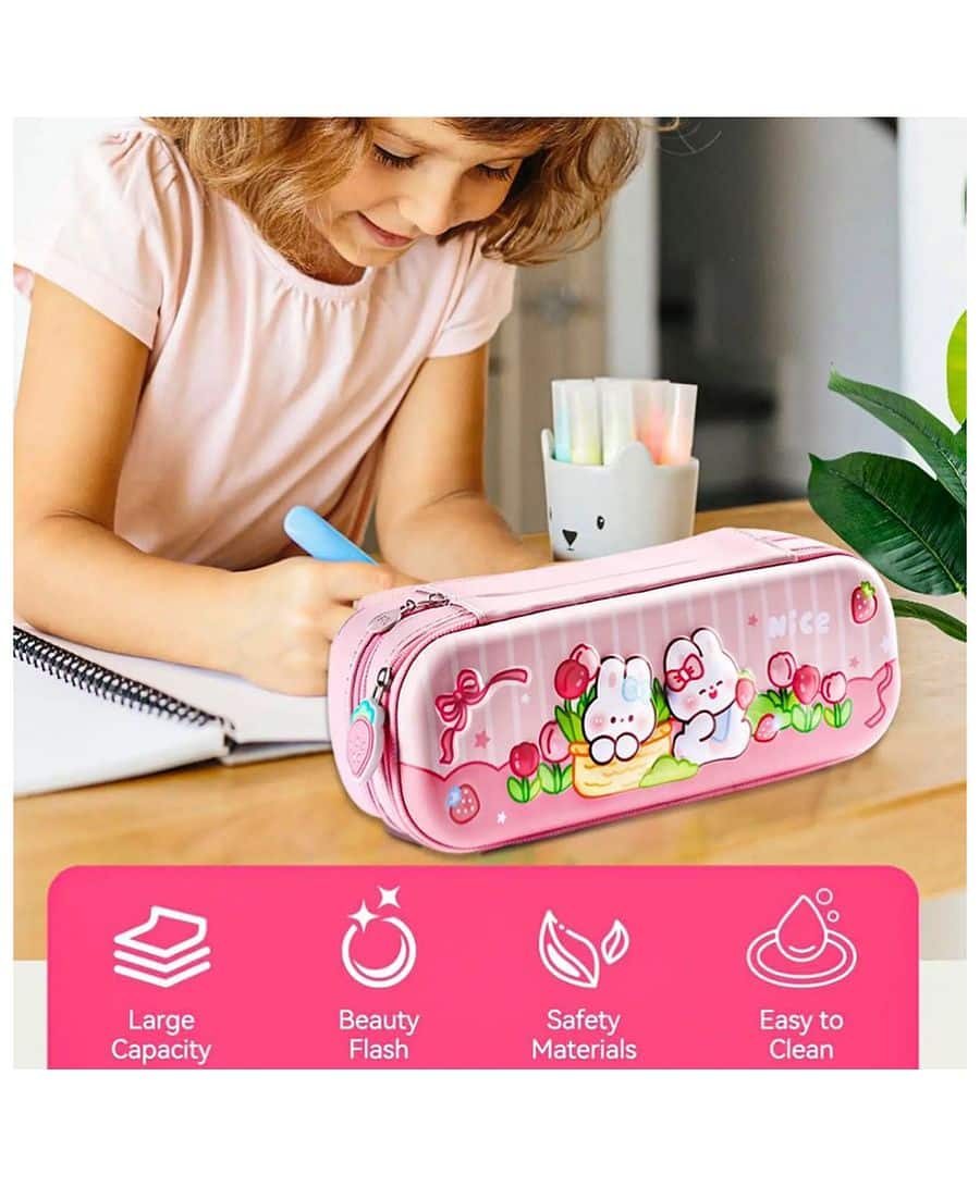 3D rabbit print double layer EVA pencil case for kids