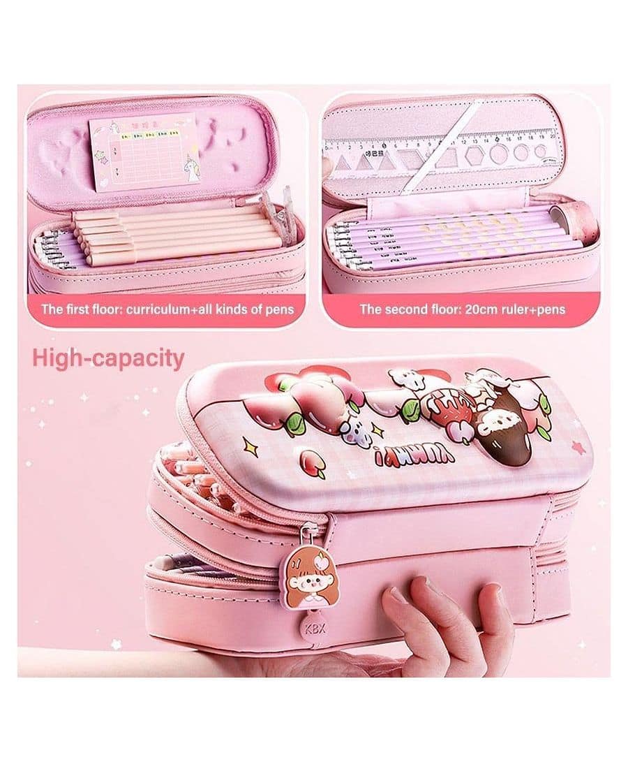 3D rabbit print double layer EVA pencil case for kids