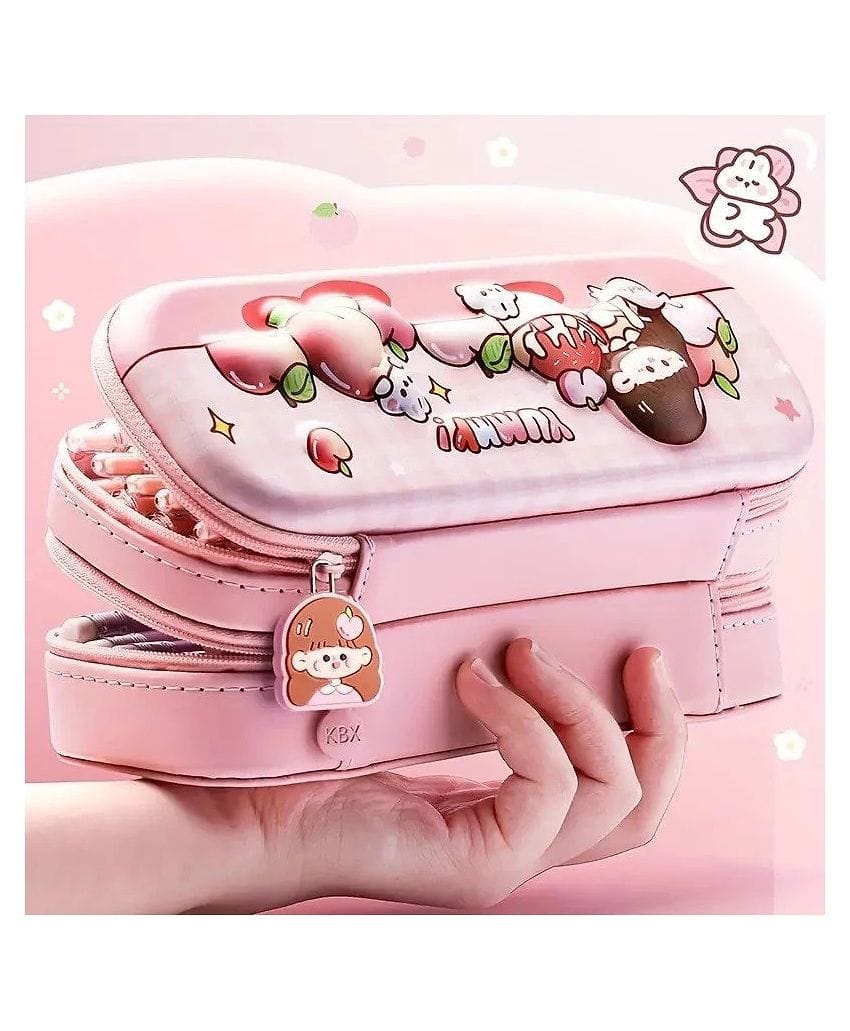 3D rabbit print double layer EVA pencil case for kids