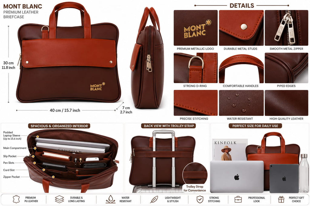 Premium Leather Laptop Briefcase for Men | Office Messenger Bag | Business Handbag