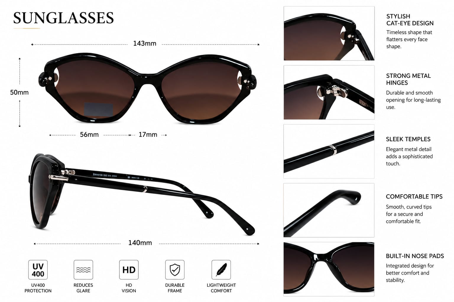 Style with the ANS BILLION Women's Cat Eye Sunglasses.