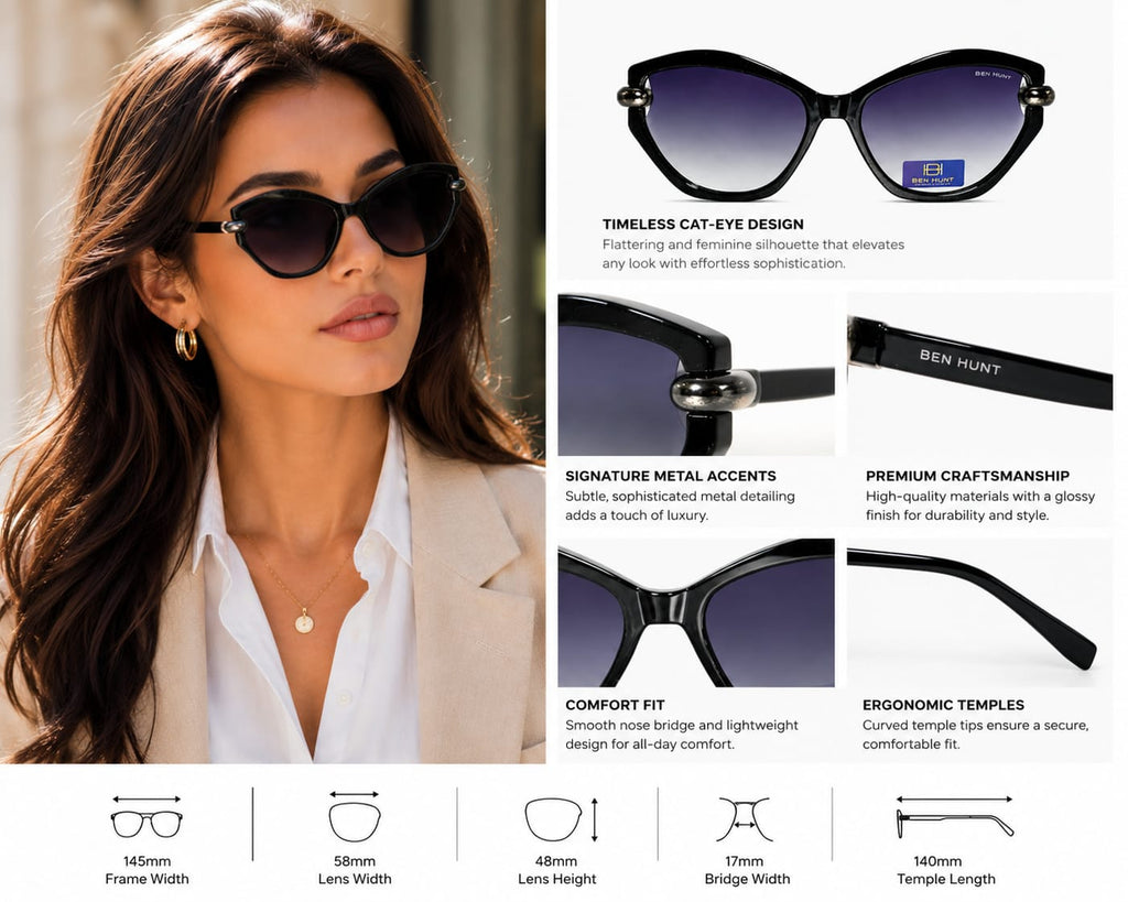 Style with the BEN HUNT Women's Cat Eye Sunglasses.