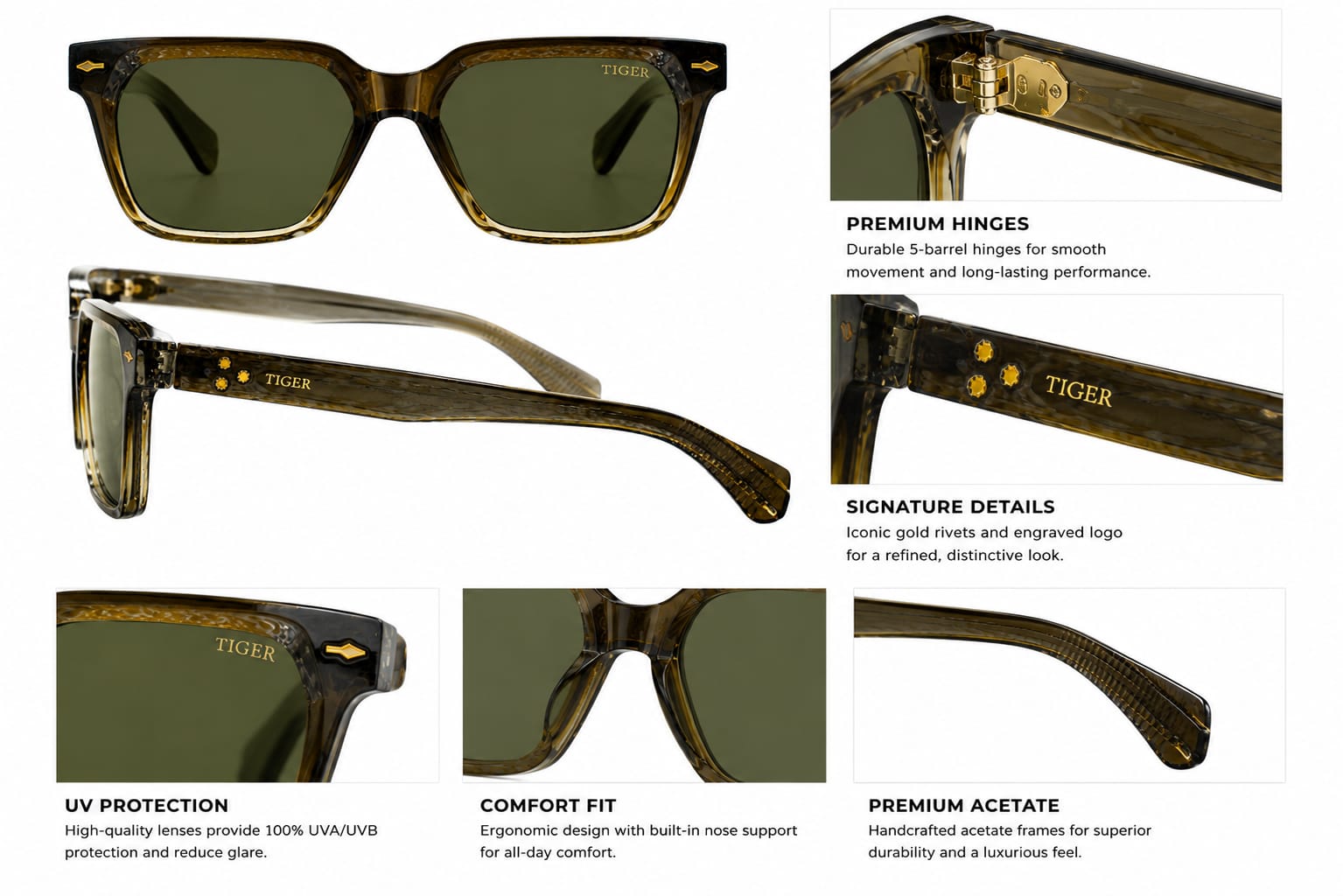 Style with TIGER Premium Square Sunglasses.