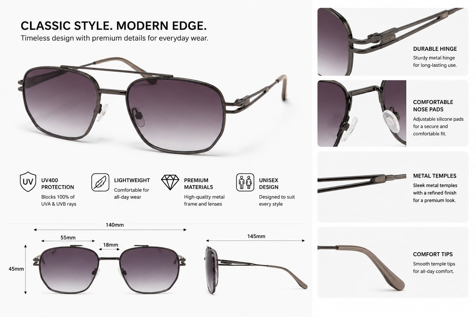ANS BILLION Premium Aviator Sunglasses for Men