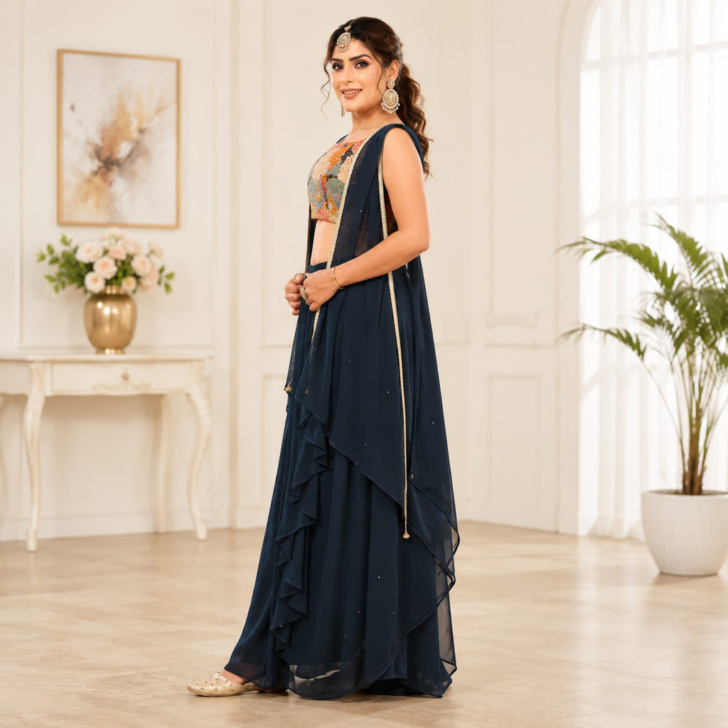 Women's Designer Floral Embroidered Lehenga Set with Cape Jacket