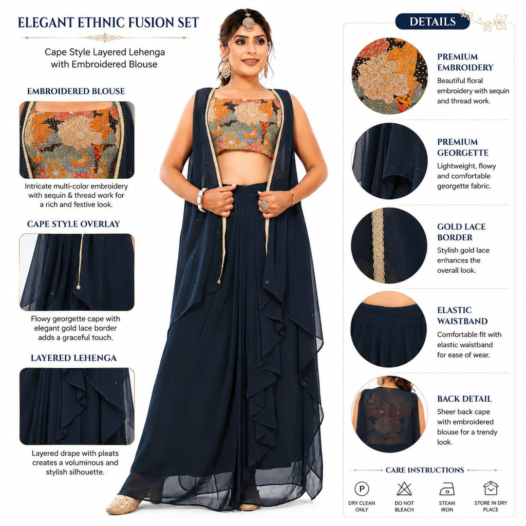 Women's Designer Floral Embroidered Lehenga Set with Cape Jacket