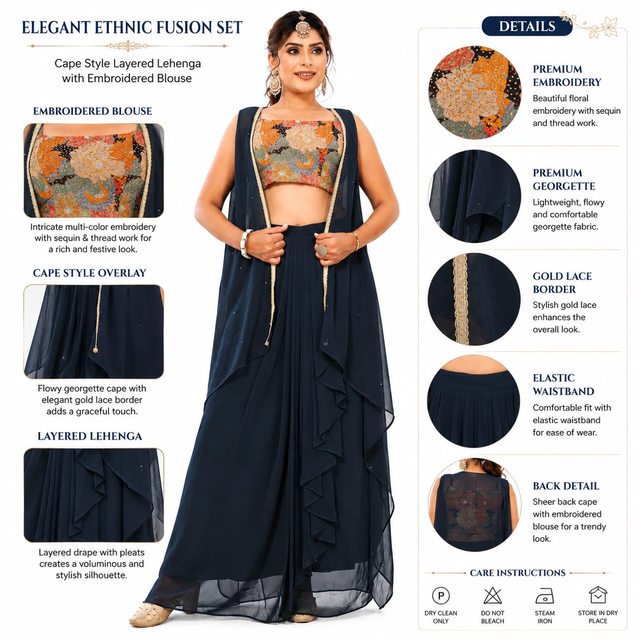 Women's Designer Floral Embroidered Lehenga Set with Cape Jacket