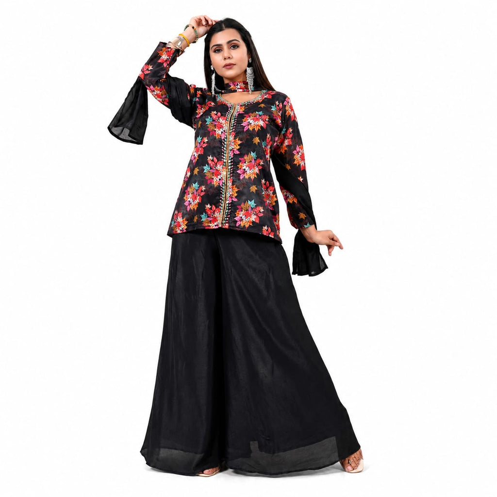 Women's Floral Printed Kurta with Palazzo &amp; Dupatta Set | Round Neck Ethnic Wear |