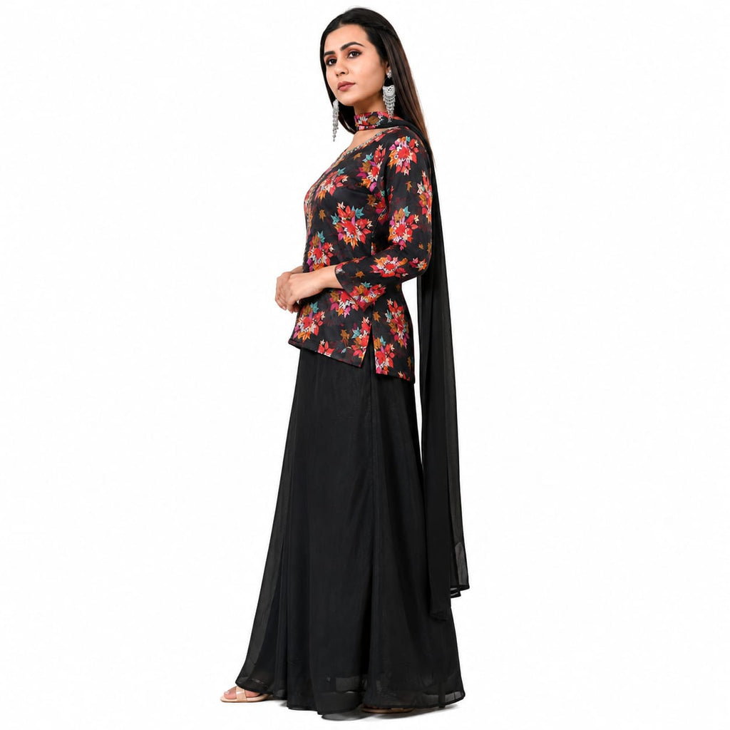 Women's Floral Printed Kurta with Palazzo &amp; Dupatta Set | Round Neck Ethnic Wear |