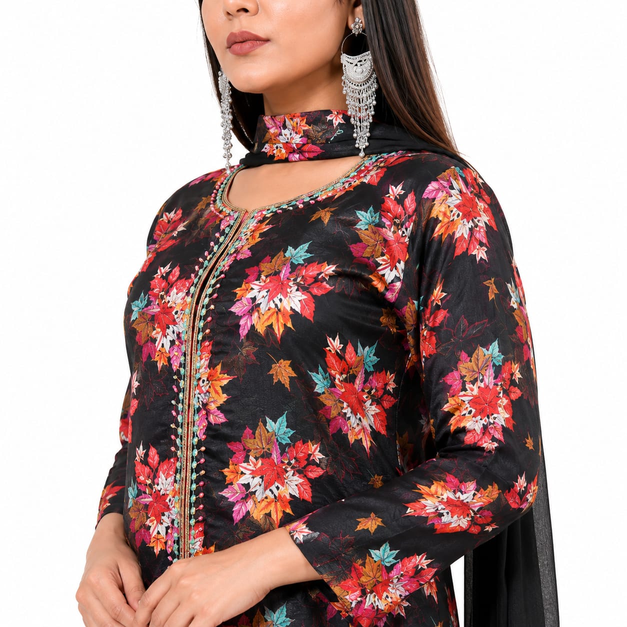 Women's Floral Printed Kurta with Palazzo &amp; Dupatta Set | Round Neck Ethnic Wear |