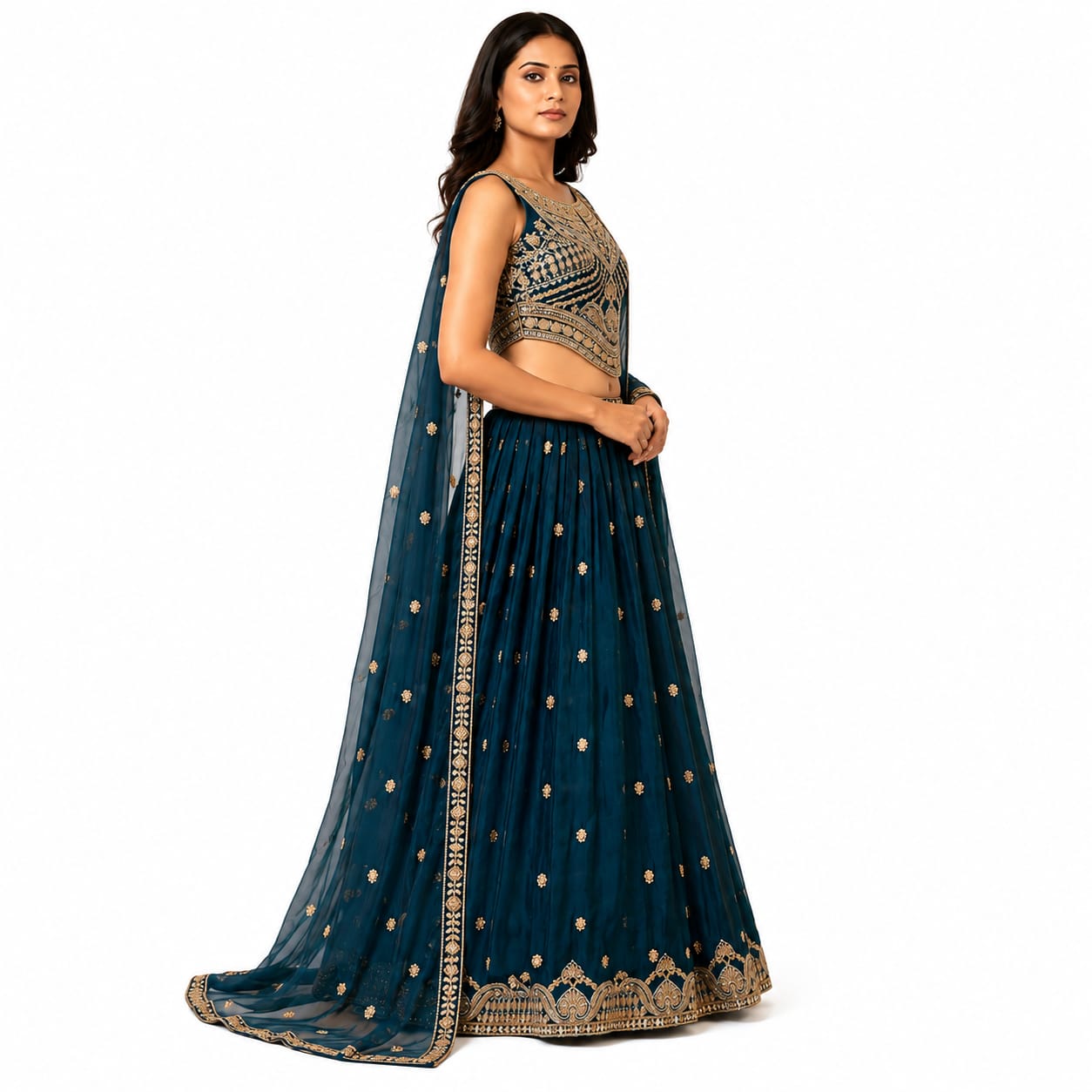 Women's Designer Embroidered Georgette Lehenga Choli with Dupatta – Teal Blue