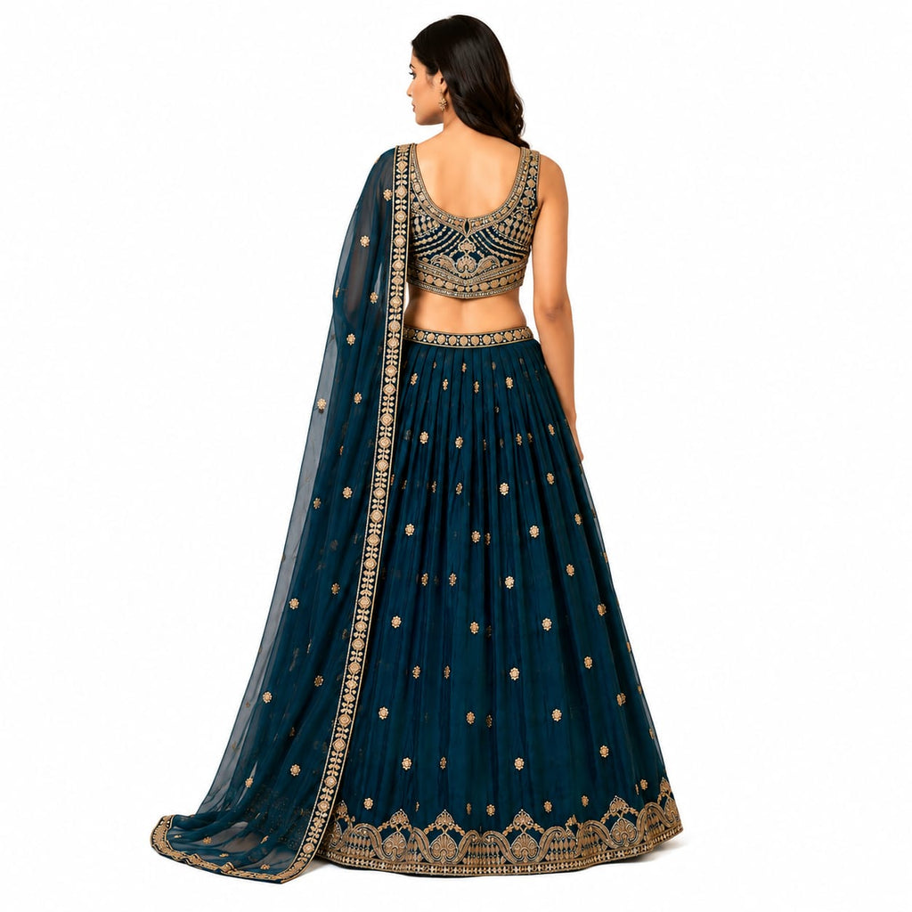 Women's Designer Embroidered Georgette Lehenga Choli with Dupatta – Teal Blue