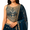 Women's Designer Embroidered Georgette Lehenga Choli with Dupatta – Teal Blue