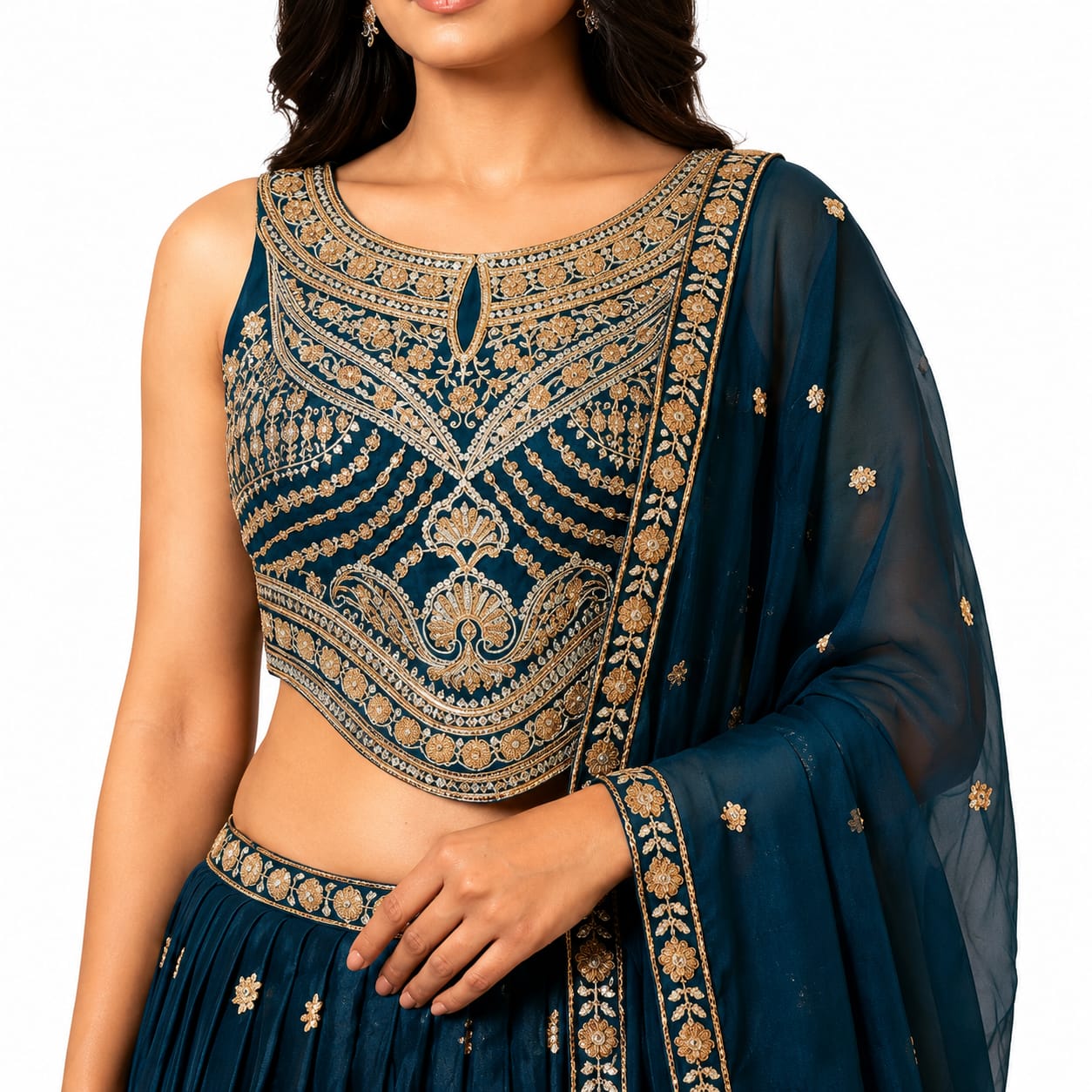 Women's Designer Embroidered Georgette Lehenga Choli with Dupatta – Teal Blue