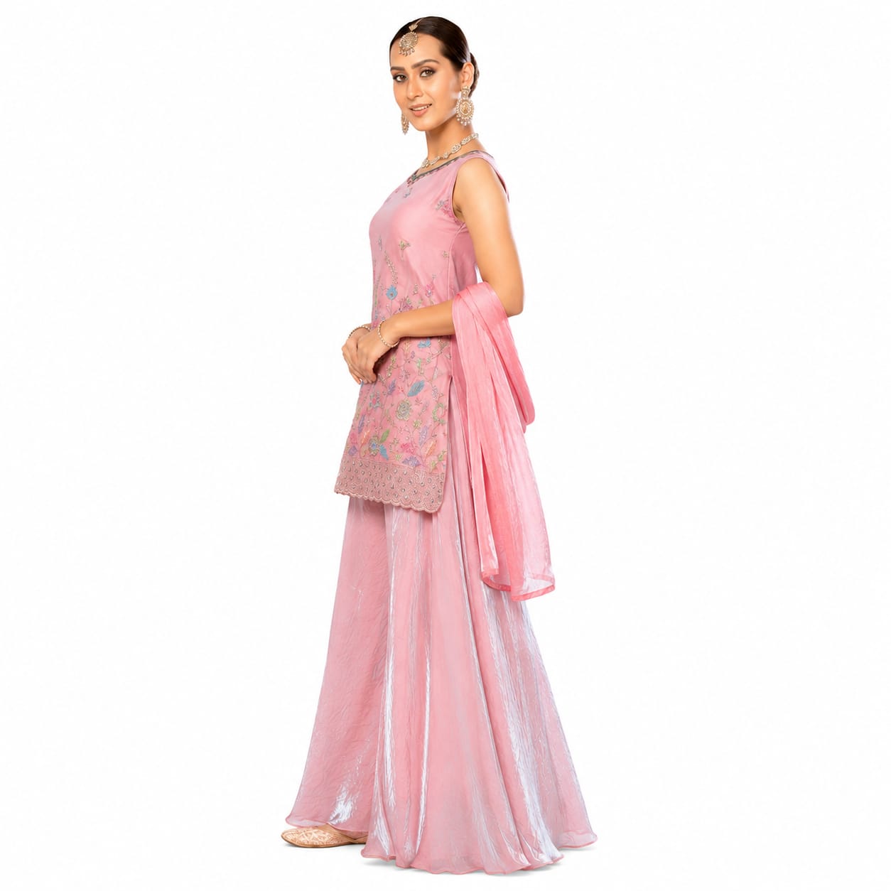 Women's Pink Embroidered Kurta Palazzo Set with Dupatta | Festive &amp; Party Wear Ethnic Suit
