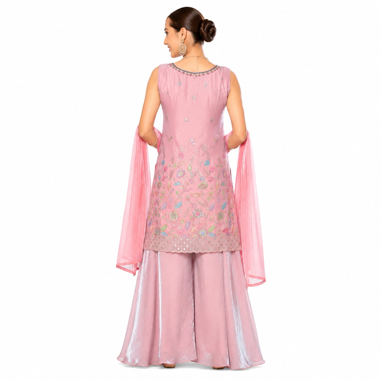 Women's Pink Embroidered Kurta Palazzo Set with Dupatta | Festive &amp; Party Wear Ethnic Suit