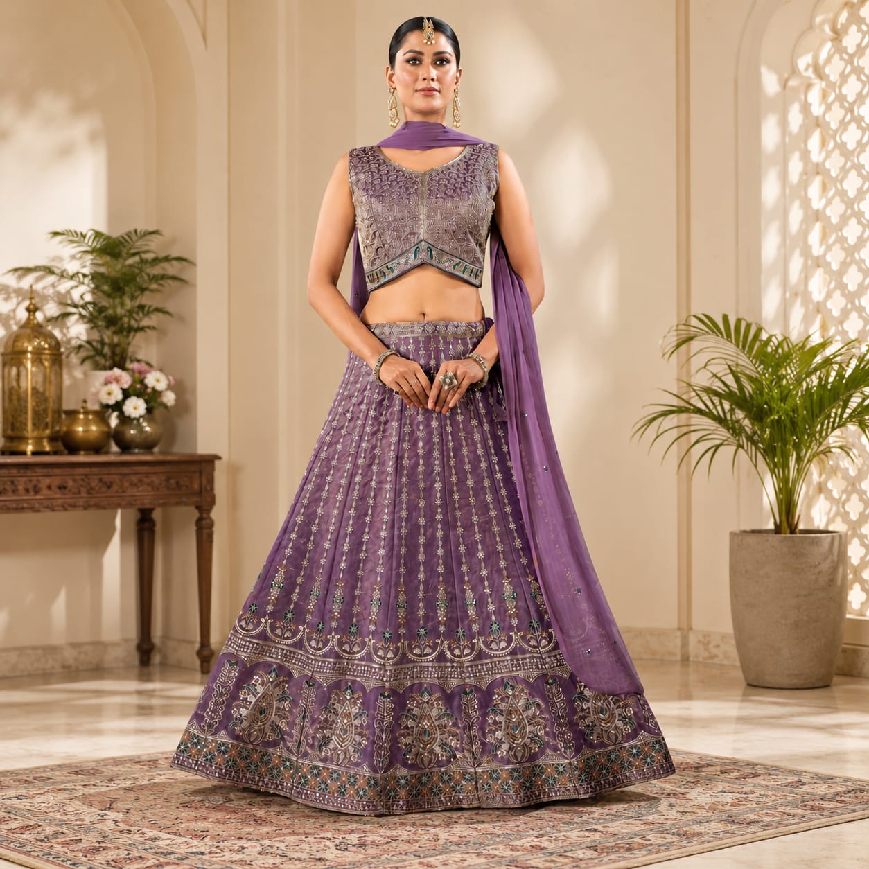 Women's Premium Embroidered Purple Lehenga Choli with Dupatta | Wedding, Bridal &amp; Festive Wear