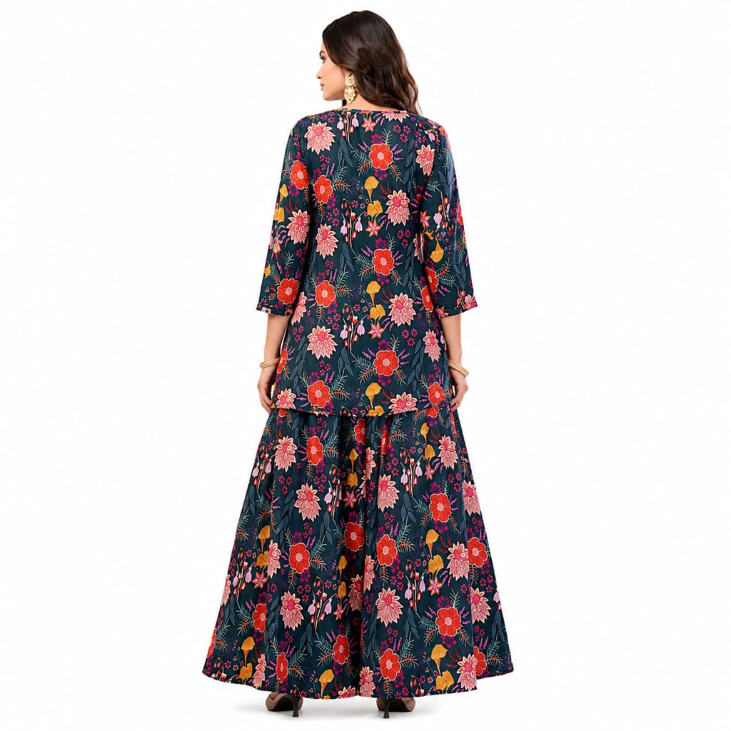 Women's Floral Printed Co-Ord Set with Crop Top, Shrug &amp; Palazzo Pants