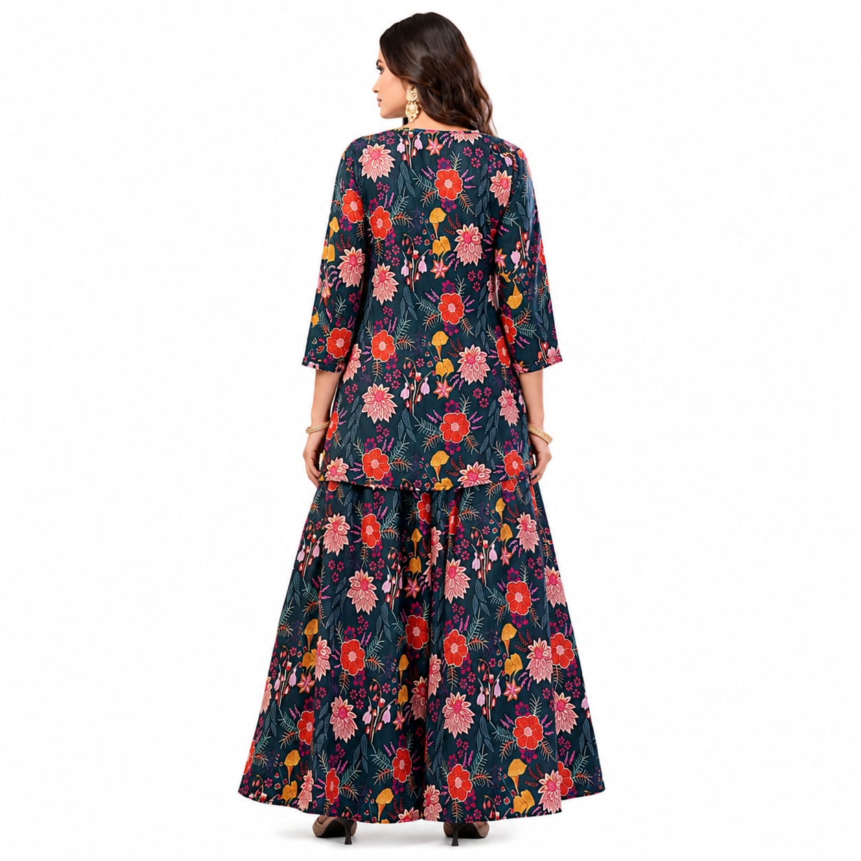 Women's Floral Printed Co-Ord Set with Crop Top, Shrug &amp; Palazzo Pants