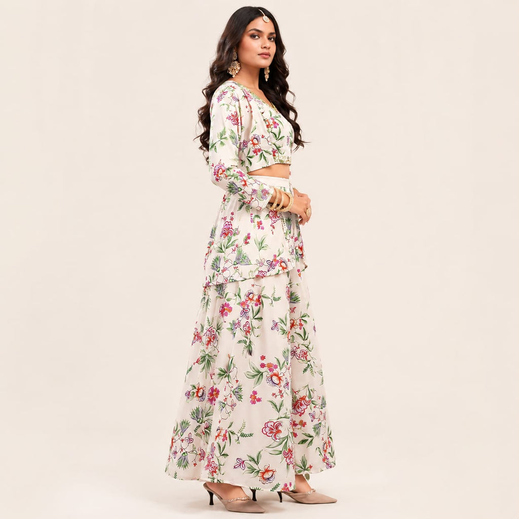 Premium Women's Floral Printed Co-Ord Set with Jacket &amp; Palazzo Pants