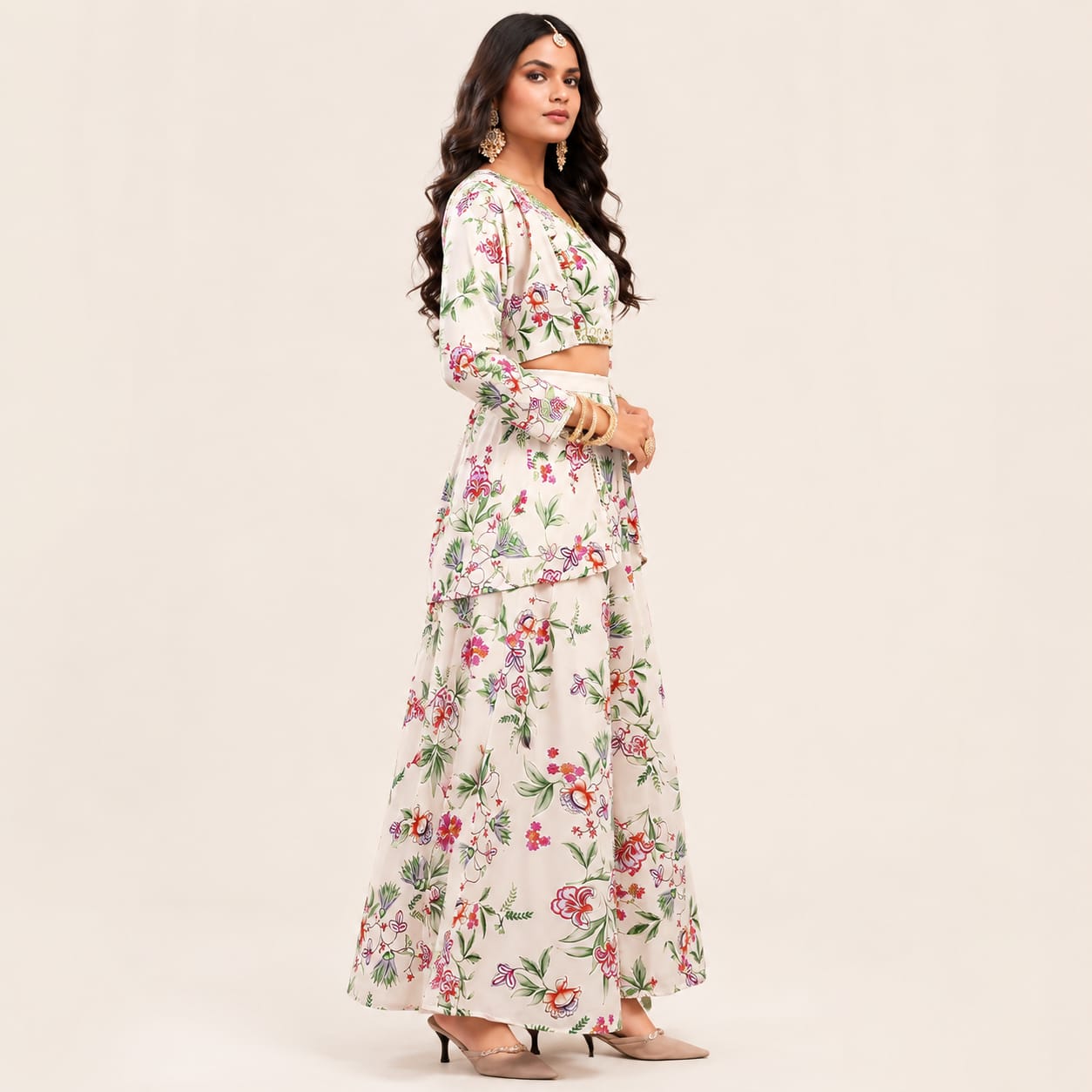 Premium Women's Floral Printed Co-Ord Set with Jacket &amp; Palazzo Pants