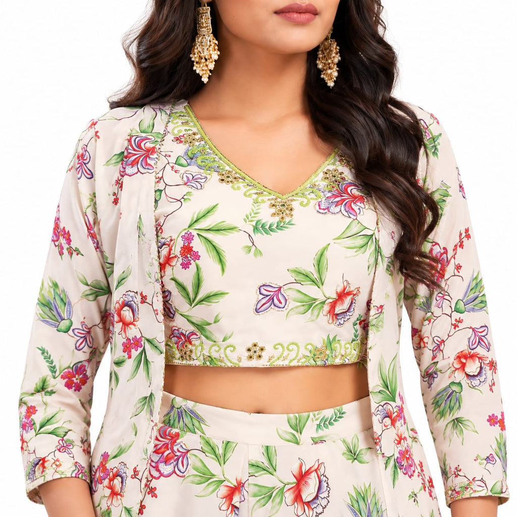 Premium Women's Floral Printed Co-Ord Set with Jacket &amp; Palazzo Pants