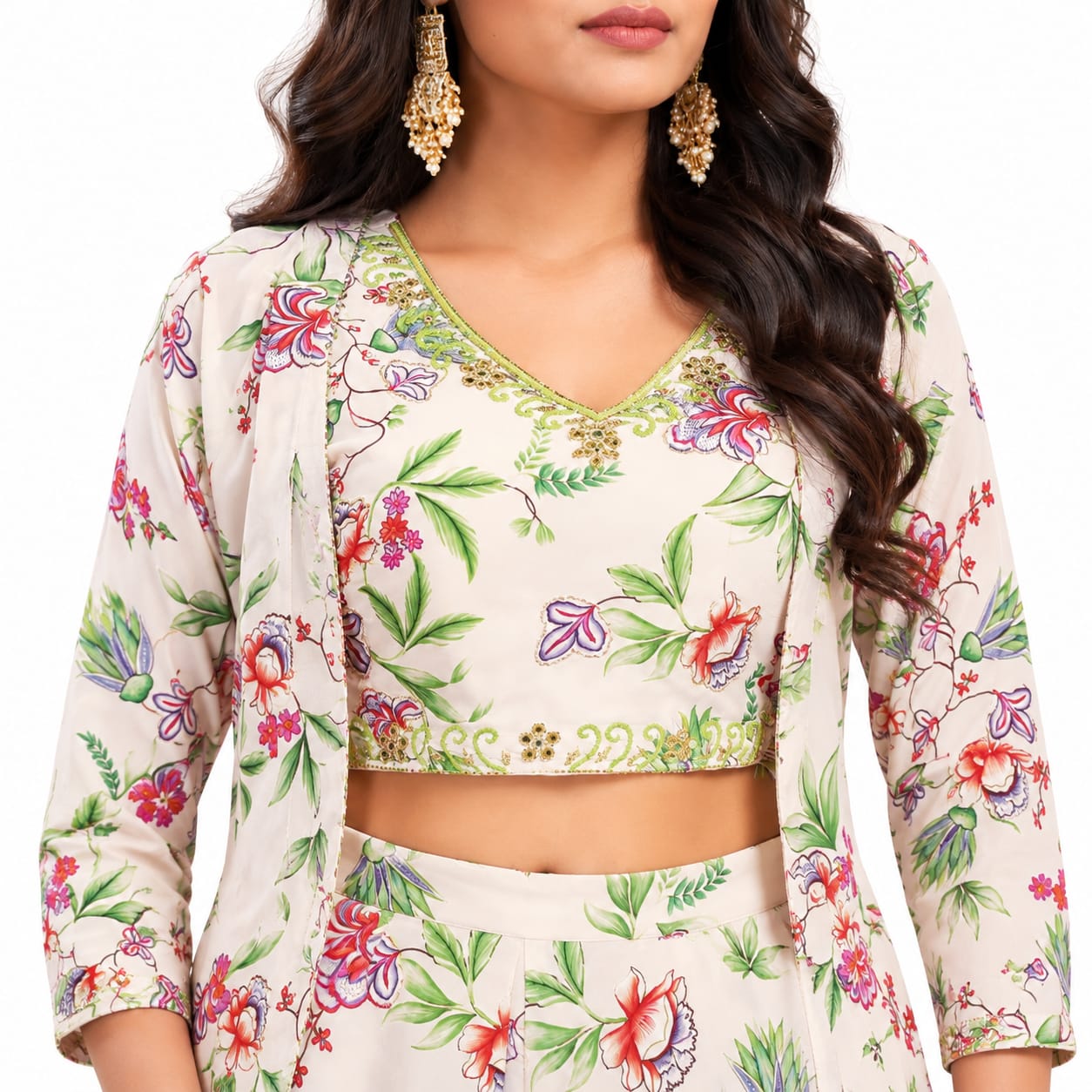 Premium Women's Floral Printed Co-Ord Set with Jacket &amp; Palazzo Pants