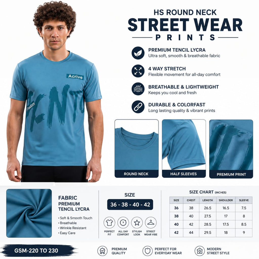 HS Round Neck Street Wear Printed T-Shirt for Men