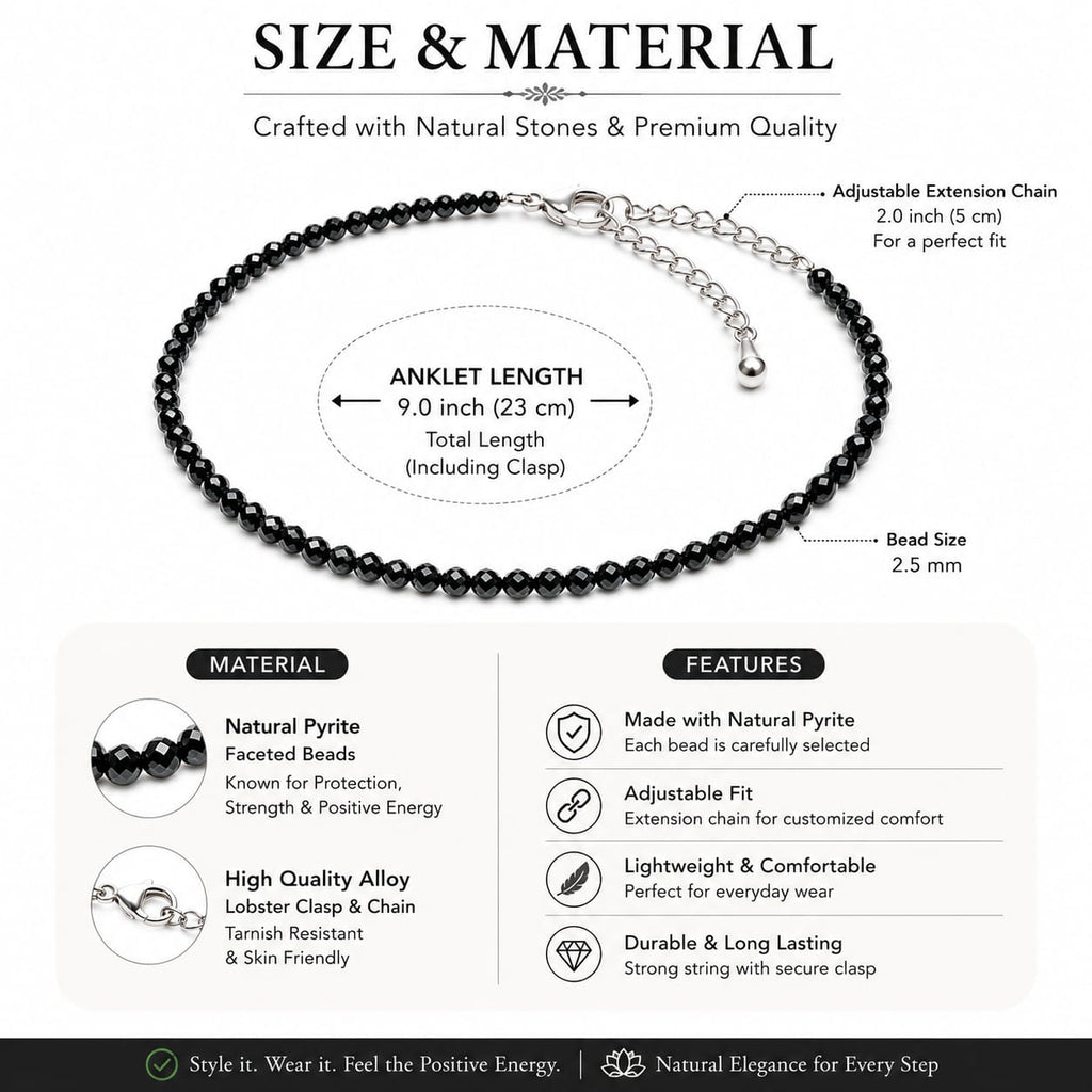 Plus Gems Natural Pyrite Anklet for Women &amp; Girls