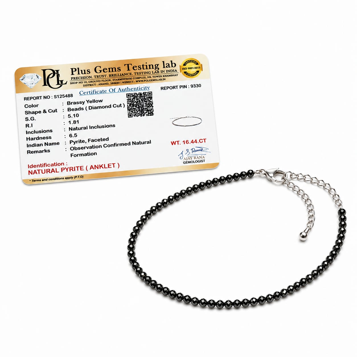 Plus Gems Natural Pyrite Anklet for Women &amp; Girls