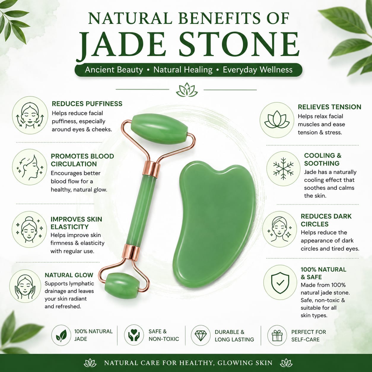 Premium Jade Roller &amp; Gua Sha Set for Face Massage