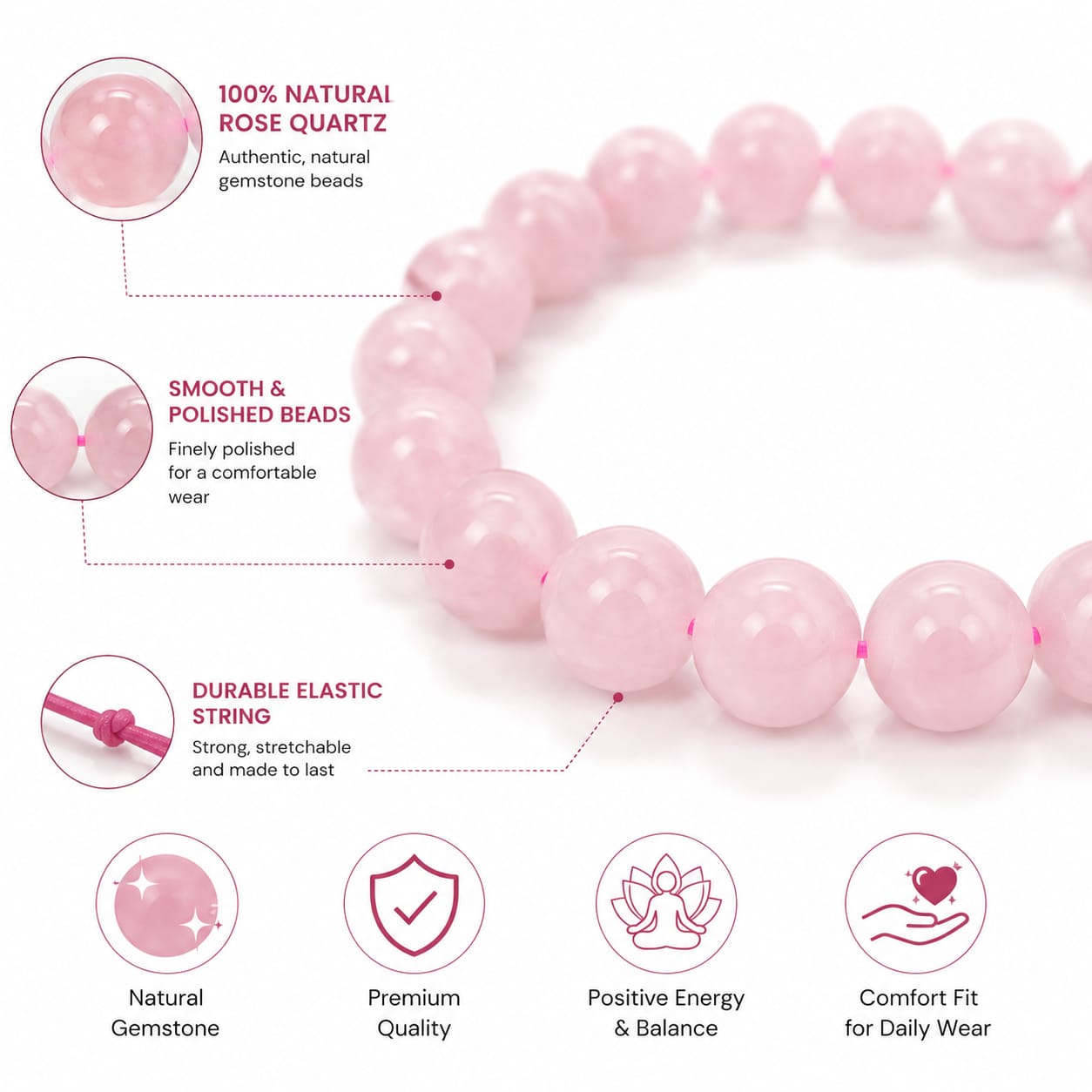 ANS Billion Natural Rose Quartz Bracelet for Women &amp; Men