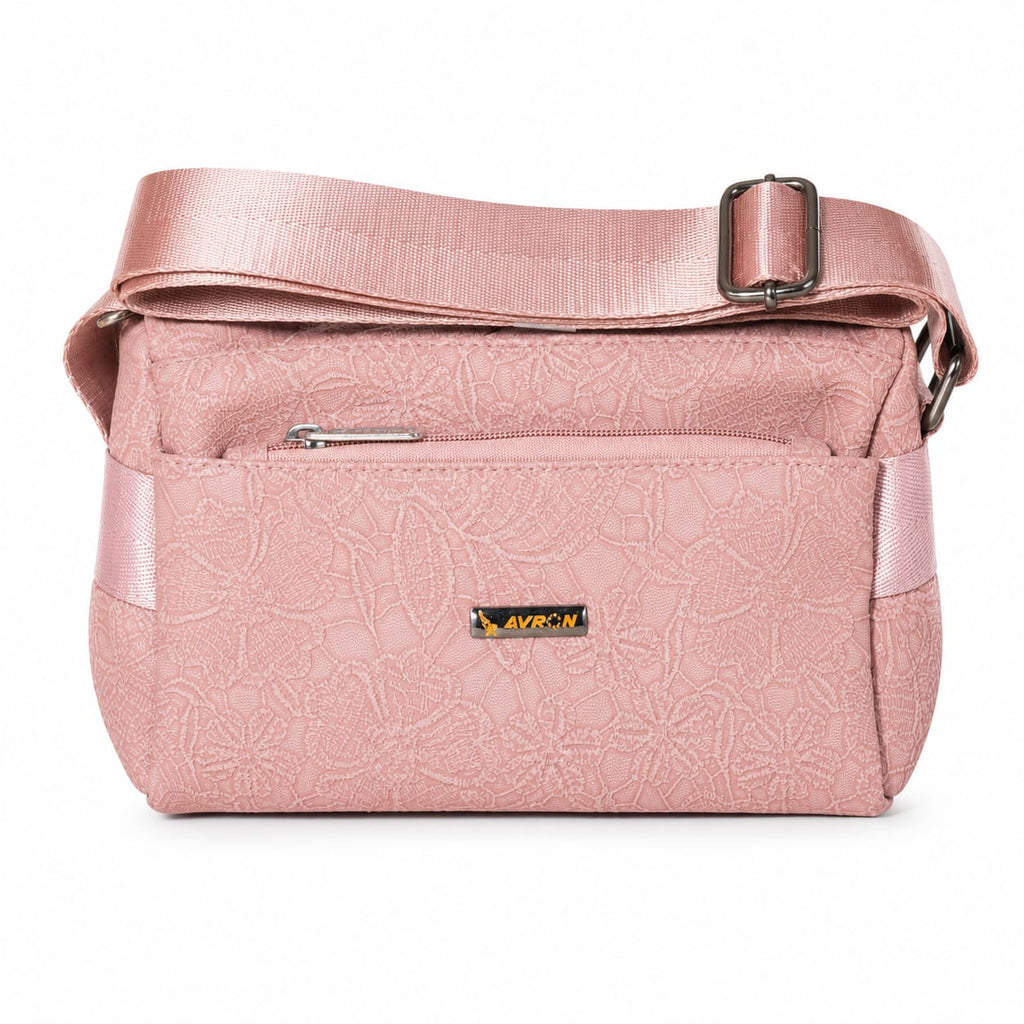 Women's Crossbody Sling Bag | Premium Textured PU Leather Shoulder Bag | Adjustable Strap | Lightweight Multi-Pocket Travel & Daily Use Handbag | Pink Bullet Points