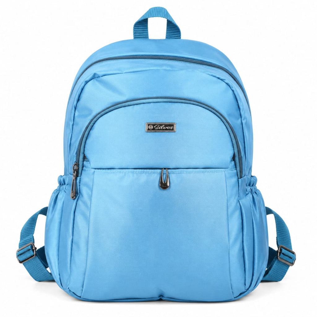 Silver Lightweight Backpack for Women & Girls | Water Resistant Casual Daypack | Spacious Multi-Compartment Travel, College & Office Bag | Sky Blue