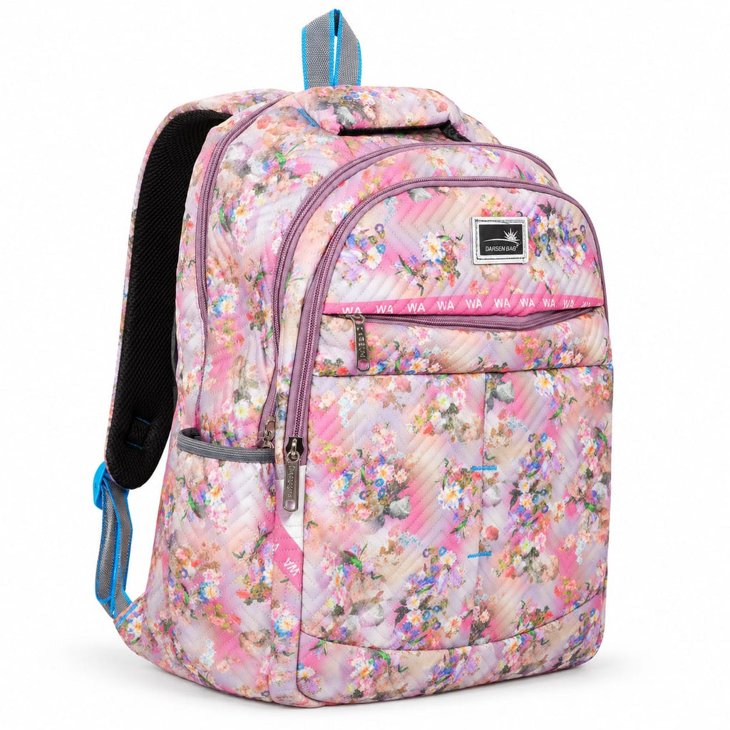 Floral Printed School & College Backpack for Girls & Women | Lightweight Quilted Backpack | Water-Resistant Polyester | Multiple Compartments | Travel, Office & Daily Use