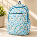Floral Printed Quilted Backpack for Women & Girls | Lightweight School, College & Travel Backpack | Multiple Compartments | Sky Blue
