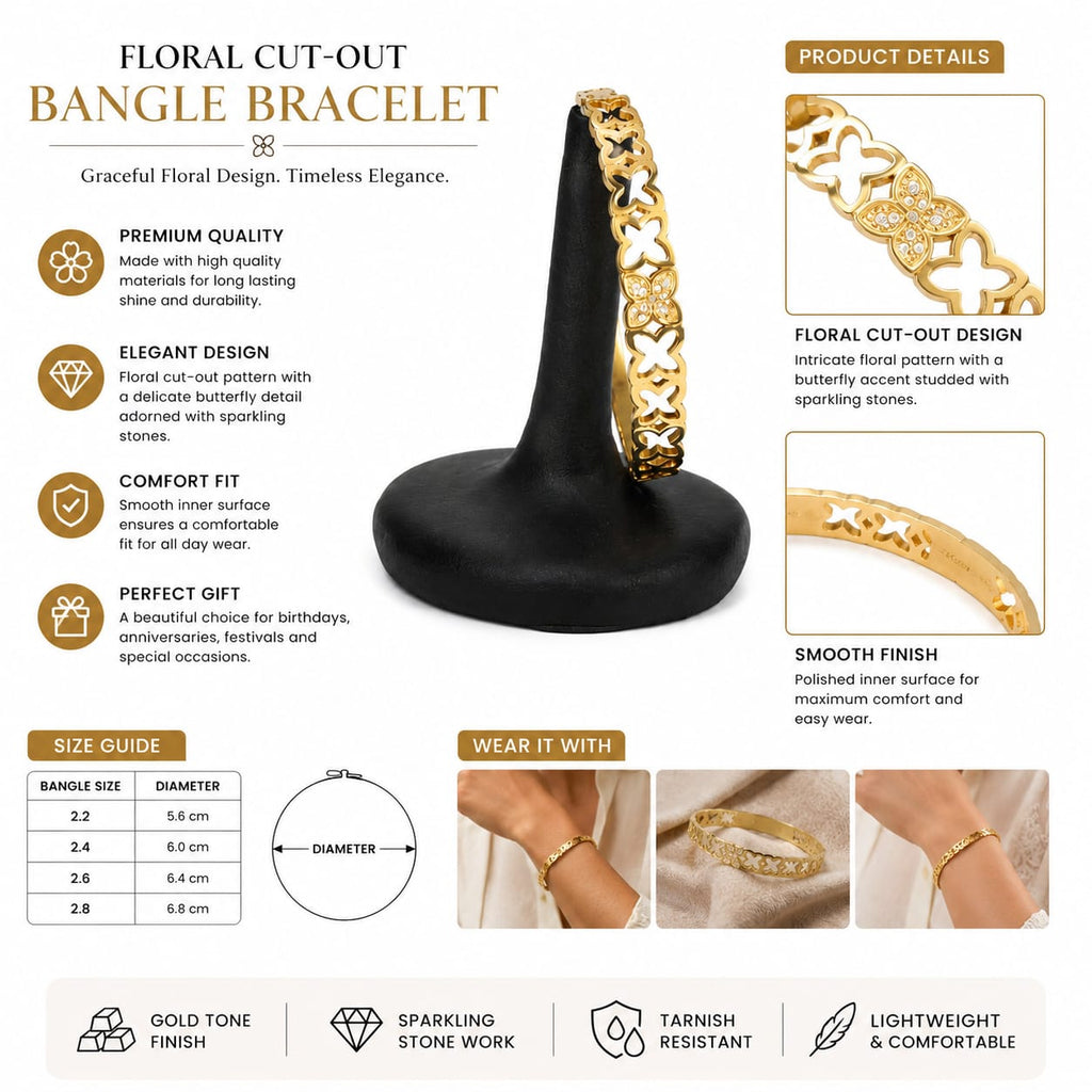 &nbsp;Gold Plated Floral Cut-Out Kada for Women