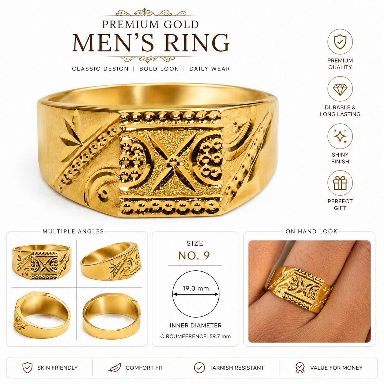 Premium Gold Men's Ring – Bold Style for Every Occasion