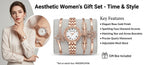 Ande Kleyn Women's Rose Gold Watch and Bracelet Set - 4-Piece Crystal Accent Quartz Dress Watch with Matching Star, Geometric &amp; Snowflake Charm Bracelets - Gift Boxed Jewelry Set for Women