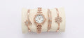 Ande Kleyn Women's Rose Gold Watch and Bracelet Set - 4-Piece Crystal Accent Quartz Dress Watch with Matching Star, Geometric &amp; Snowflake Charm Bracelets - Gift Boxed Jewelry Set for Women