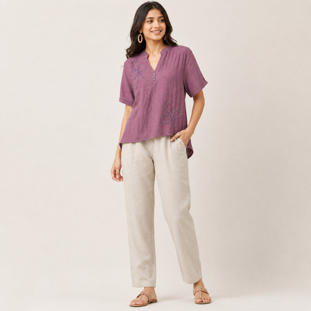 Women’s Mauve Purple Embroidered High-Low Top