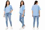 Women’s Sky Blue Embroidered High-Low Top