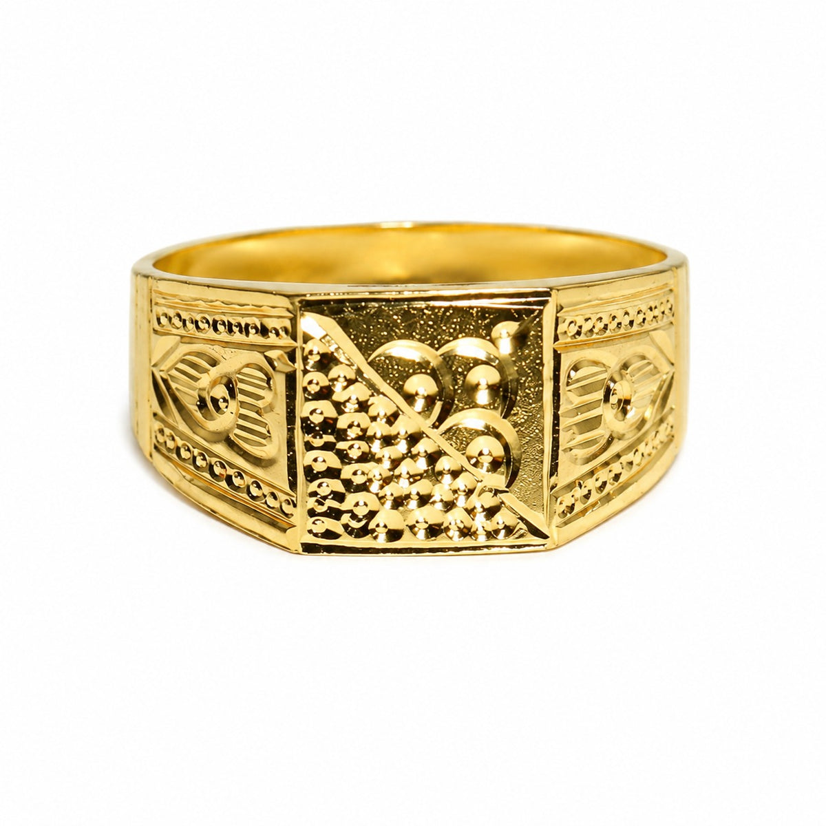 Premium Gold Finish Designer Ring for Men | Classic Engraved Statement Band