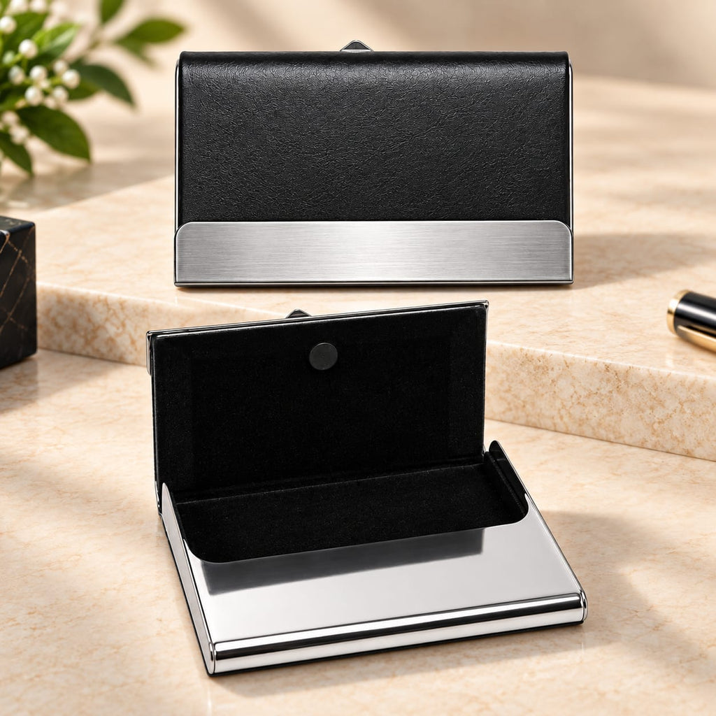 Premium Black & Silver Business Card Holder – Slim Metal Visiting Card Case