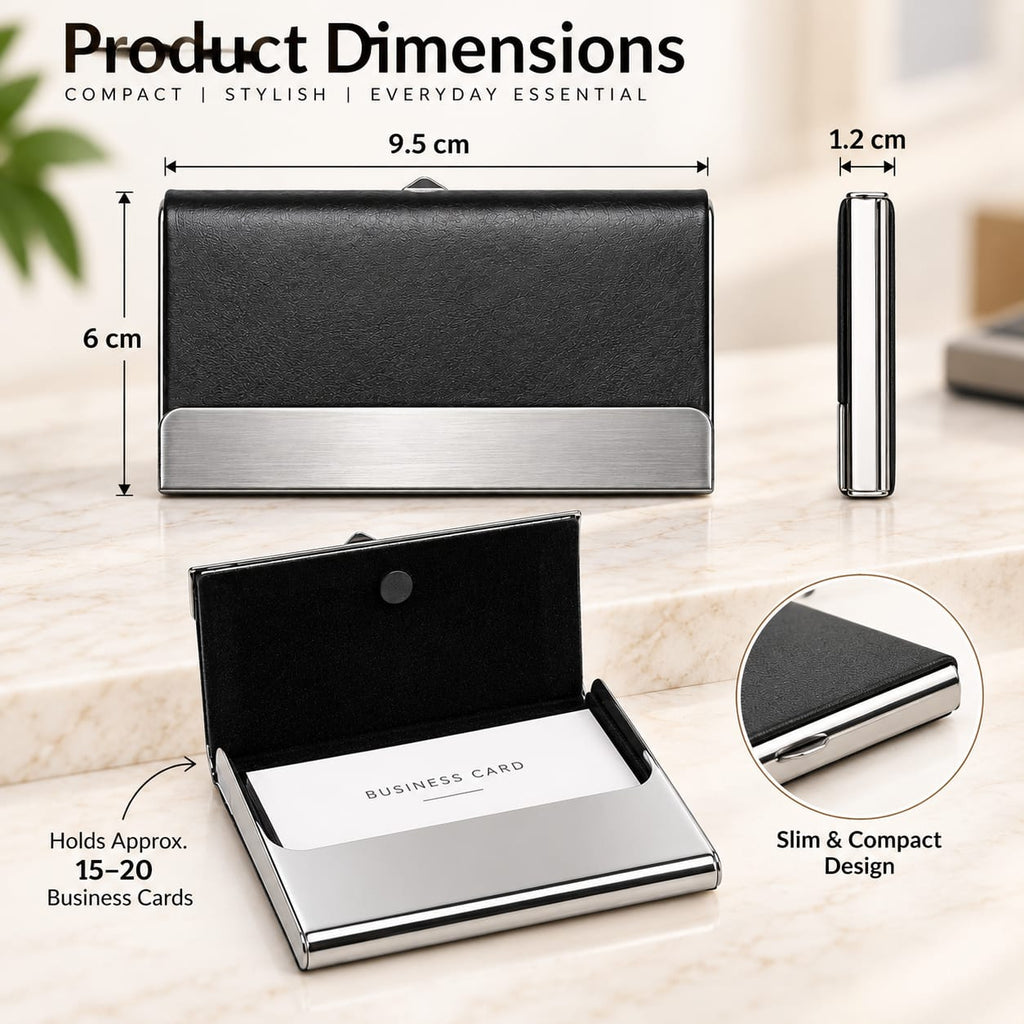 Premium Black & Silver Business Card Holder – Slim Metal Visiting Card Case