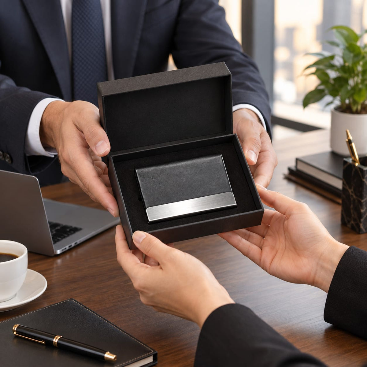 Premium Black & Silver Business Card Holder – Slim Metal Visiting Card Case