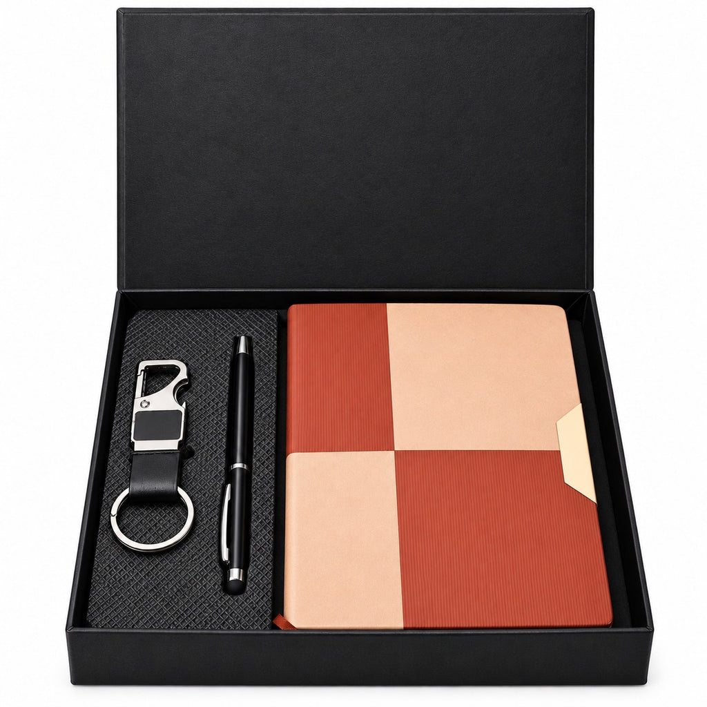Premium 3-Piece Corporate Gift Set with Notebook, Pen & Keychain