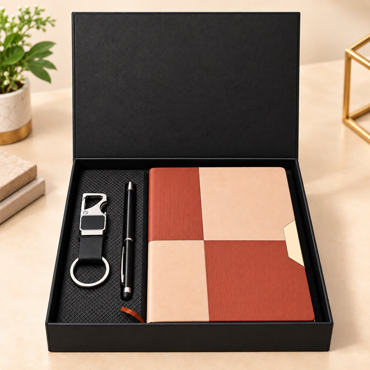 Premium 3-Piece Corporate Gift Set with Notebook, Pen & Keychain